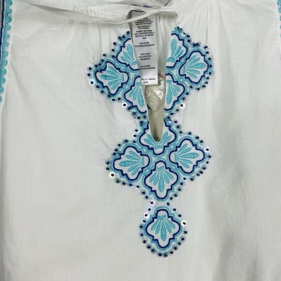 Tommy Bahama Shell Beach Tiered Maxi Dress Size M White Gauze Pockets Boho NEW - Picture 7 of 11